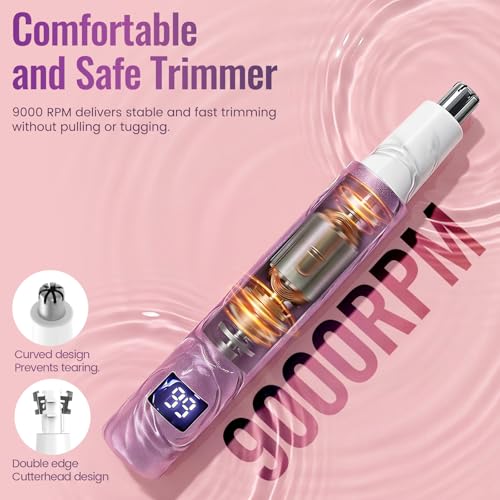 Image of Nose & Ear Hair Trimmer for Women and Men, 2026 Painless USB Rechargeable Facial & Eyebrow Trimmer Clipper with LED Display for Easy Cleansing, Portable Grooming Kit,Gift Box Included (Pink)