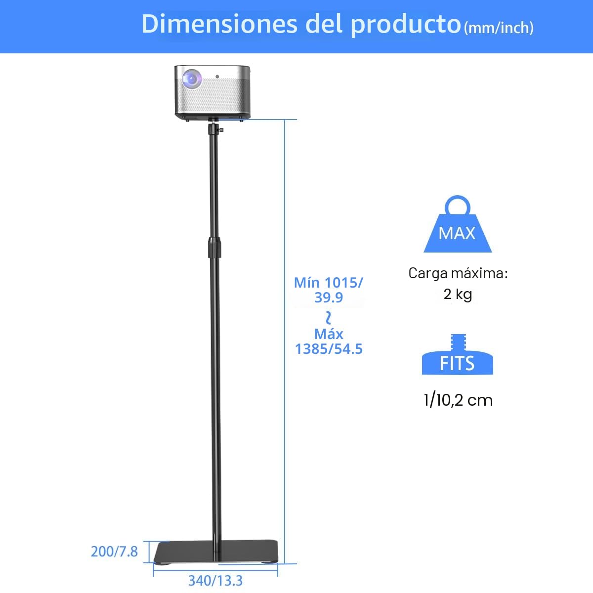 suptek Soporte Proyector de Metal, Giratorio 360°, Altura Ajustable de 101 a 138 cm, Soporte para Mini Proyector, Compatible con Cámara DVR de Video Vlog para Hogar y Oficina, PR001F