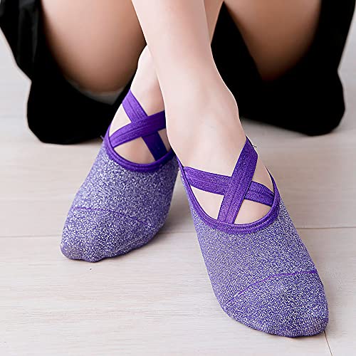 N&S Yoga Socks For Women,Non Slip Socks,Slipper Socks,Dance Socks For Yoga,Pilates,Ballet,Dance,Sport 1 Pair (Purple) #TOP1