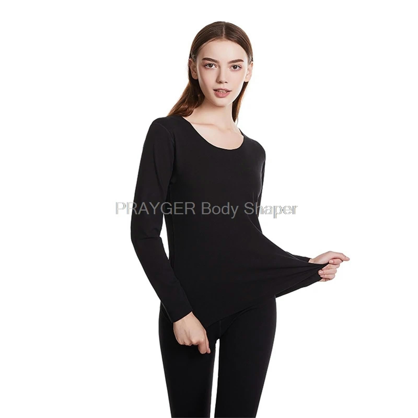 MdybF Thermounterwäsche Damen Frauen Thermische Unterwäsche Warme Nahtlose Tops Buttoms Winterset-Schwarzes Set-L 71-76 cm Taillenlinie