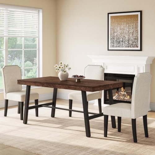 Image of GarveeHome Industrial Dining Table for 2-4, 55 inch Heavy Duty Rectangular Kitchen Table with 2 inchx2 inch Metal Legs, Small Space Dining Table for Kitchen, Dining Room (Rustic Birch, 55 inch Non-extendable)