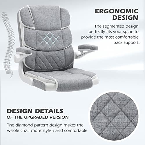 Seatzone Home Office Desk Chairs With Wheels And Flip-Up Armrests, Linen Fabric Executive Office Chair Comfortable Ergonomic Computer Chairs For Adults And Teens, Grey #TOP3