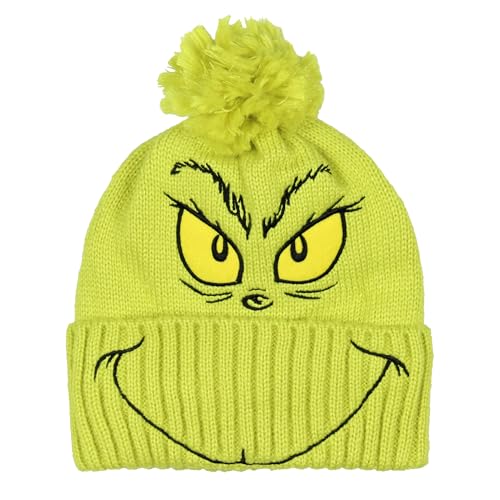 Dr. Seuss The Grinch Embroidered Design Adult Knit Scarf and Pom Cuffed Beanie Set2
