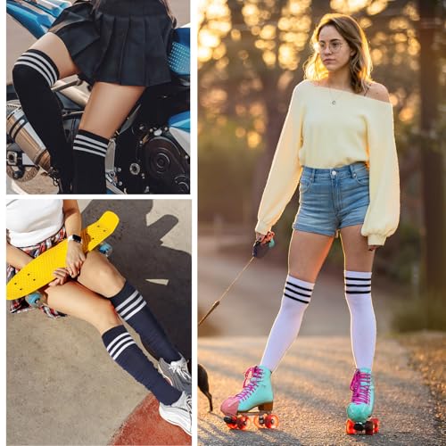 Image of Trifabricy Thigh High Socks for Women, Warm Over Knee High Socks, Extra Long Striped High Boot Stockings for Daily Wear