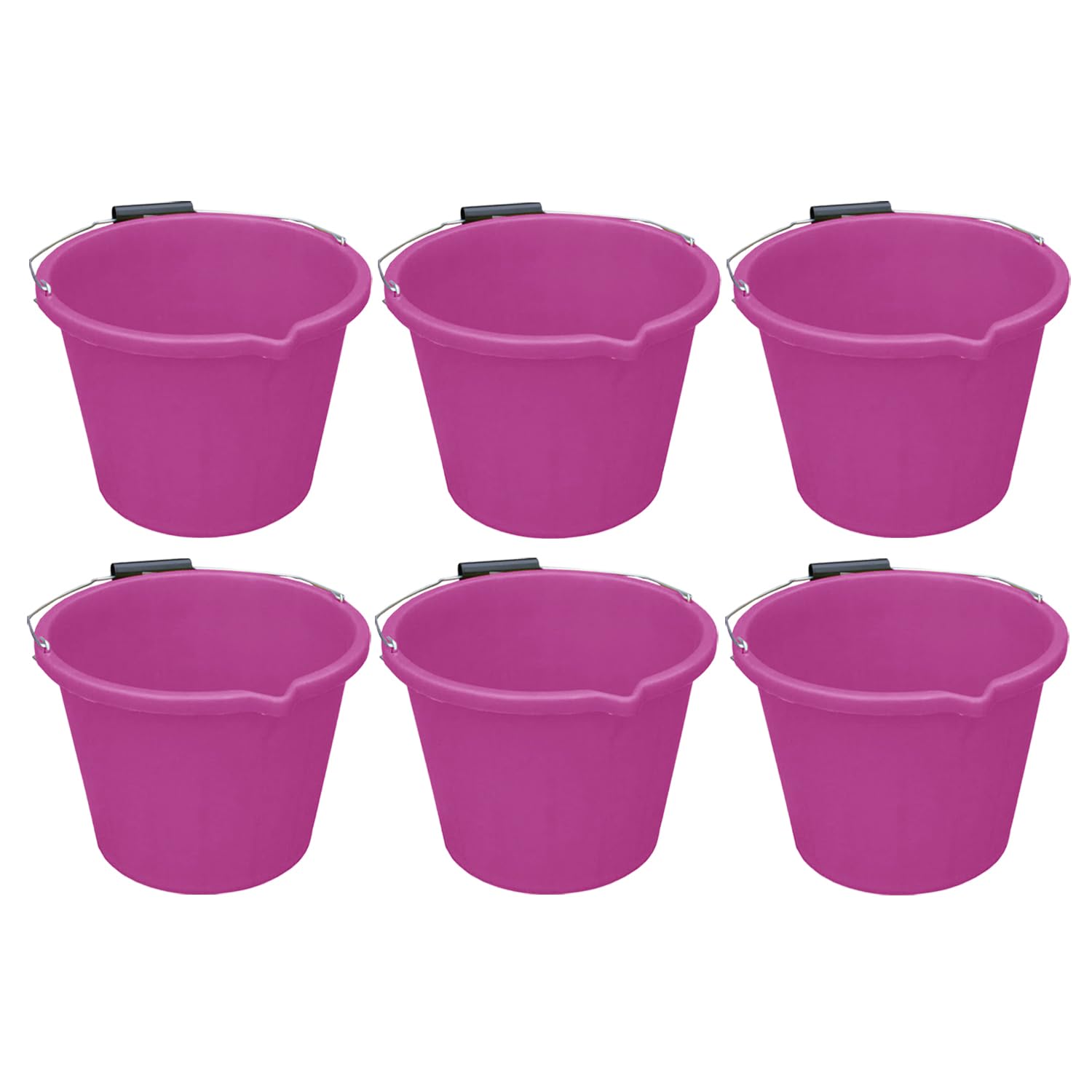 M1SS [𝗦𝗲𝘁 𝗼𝗳 𝟲]- Blue 3 Gallon 14 Litre Builders Bucket Strong Large Water Mixing Tub with Handle, Measuring Guide and Pouring Lip Gardening, Household -Made In U.K (Pink)