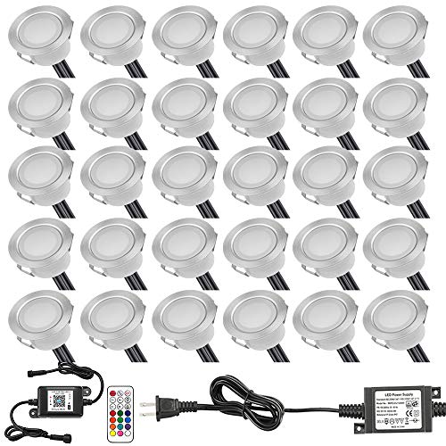 Super Sale 🛒 LED Deck Lighting Kit WiFi, FVTLED 30pcs WiFi Controller Φ1.22 Low Voltage LED Step Lighting RGB & Warm White Recessed Light Work with Echo Alexa Google Home Wireless Smart Phone RGBW Lights