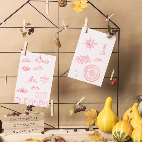 image for Marspark 24 Pcs Compass Mountains Stamp Combo Map Making Rubber Stamp 