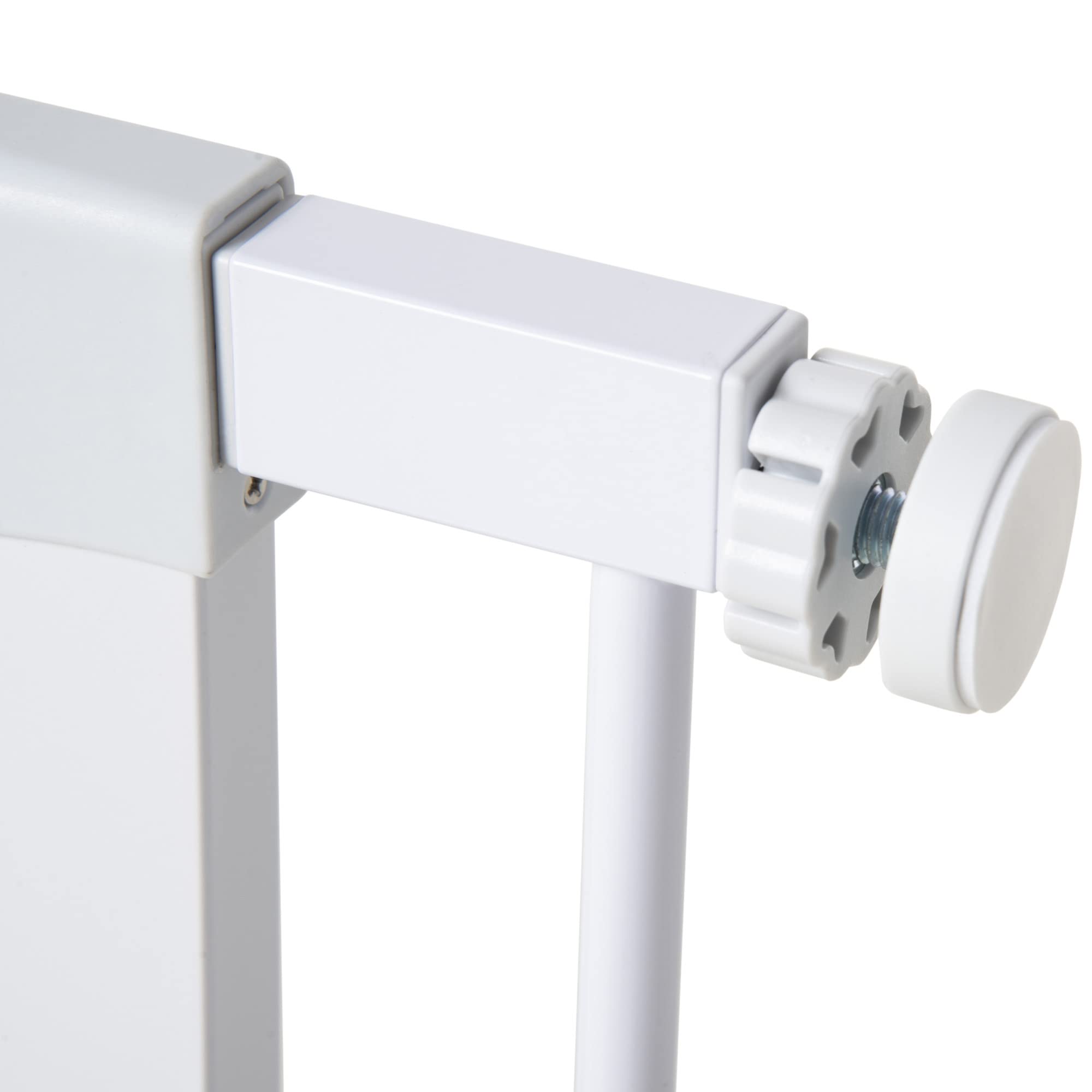 PawHut Barrera de Seguridad de Perros Extensible para Escaleras y Puertas 76-97 cm Valla para Perros con 2 Extensiones de 7 cm Cierre Automático y Marco Metálico Altura 76 cm Blanco