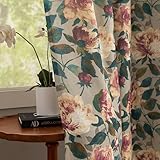 ALIGOGO Blend Leinen Pflanzen Vorhänge, 183 cm Länge, ausgefallene Blumen Blätter, Gartenvorhänge für Schlafzimmer, Vintage Stil, Privatsphäre, Ösen, Cloest, Flur, französische Tür, Fenster