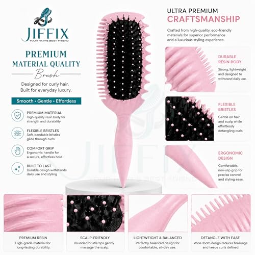 Image of Curl Define Styling Brush - Nylon Detangling & Curl-Defining Hair Brush for Curly, Wavy & Frizzy Hair - Paddle Brush with Wide Tooth Comb for Men, Women & Kids (Pink)