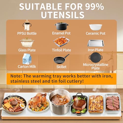 Image of Electric Warming Tray,Extralong 59 inchx12 inch,Tempered Glass Warming Mat for Food | Keep Food Warm,Food Warmers For Parties Buffet Daily Gatherings,Temperature Adjustable,With Thermostat,Full Surface Heating