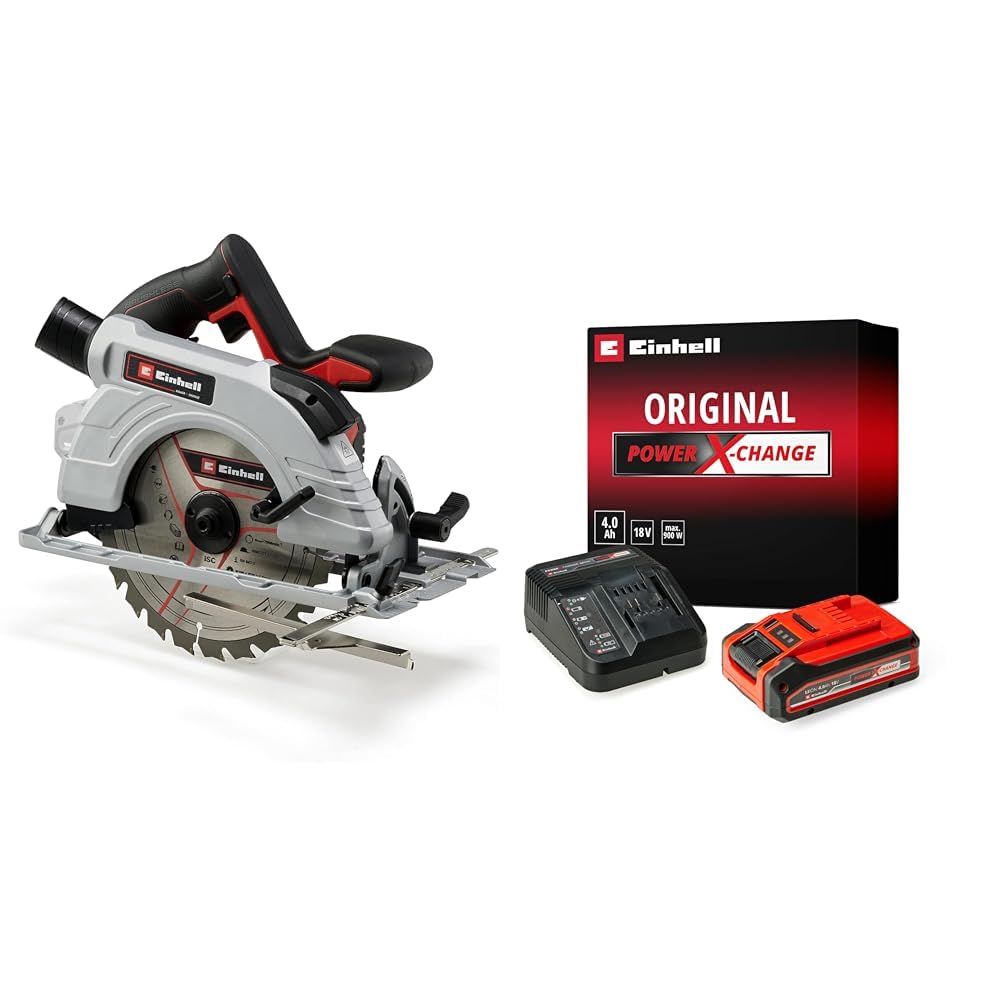 Einhell Professional Scie circulaire 190mm sans fil TE-CS 18/190 Li BL-Solo Power X-Change (18V, Moteur sans charbon, éclairage LED, semelle en aluminium) avec Chargeur et Batterie 4,0Ah PLUS