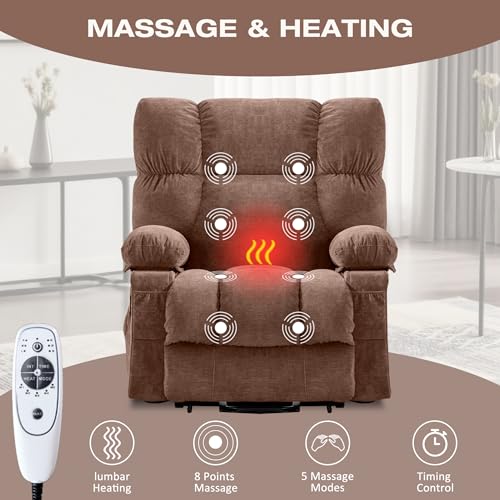 Image of MAHOMICO Power Lift Recliner Chair for Elderly with Vibration Massage and Lumbar Heating, Electric Lift Recliner Sofa with USB Charging Port and Side Pocket for Living Room Comfort
