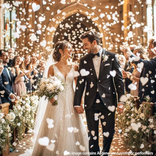 Image of BATTIFE 1.8 Oz White Heart Shaped Confetti, 6000Pcs Tissue Paper, Table Confetti for Wedding Celebrations Party, 50 Gram
