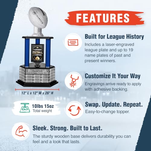 Image of TrophySmack 19-Year Perpetual Fantasy Football Trophy, Custom Engraved