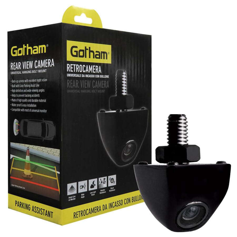Gotham Retro camera universale Auto | Visione Notturna | LED Infrarossi | Impermeabile | Assistenza al Parcheggio | 170° | CMOS | 720x576