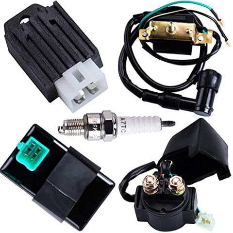 CNCMOTOK CDI Box Ignition Coil 5 Pin Regulator Rectifier Relay Spark Plug for Kazuma Meerkat 50cc Falcon 70cc 90cc 110cc Taotao Roketa Coolster 110CC ATV 3050B X15 X 18 R Nitro X19 SSR Pocket Bike Cover