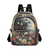 Moon Stars Flower Backpack Purse Ladies Rucksack Travel Shoulder Bag Casual Daily Backpack