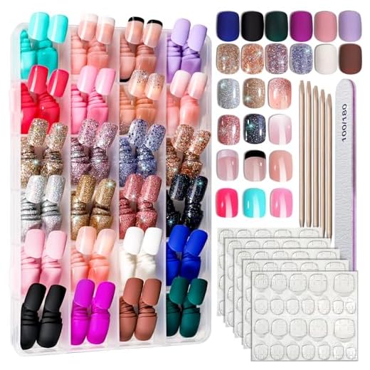 FANDAMEI Press on Nails, 24 Colors 576PCS Press on Nails Short Square Matte Glossy. Glitter Nails Short Round. Natural Fit Lightweight Fake Nails Natural for Nail Art