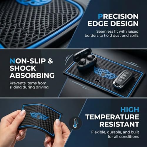 Image of Car Drome Rubber The Mat Store Door Cup Mats | Maruti Suzuki Swift Dzire for Model Year from 2018 Onwards | Premium Decorative Stylish Car Interior Accessories | Set of 11 Mats | Blue Trim