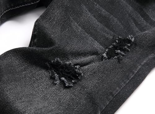 Men's Slim Fit Stretch Jeans Ripped Distressed Straight Leg Fashion Black Pants4