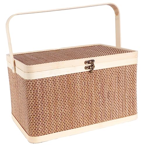 Alipis Cesta de Mano de bambú Picnic Tela Mimbre Largo Cesta de Almacenamiento Tejido Organizador de canastas para el hogar Canasta de Almacenamiento de De Madera