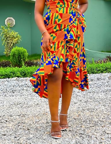 Image of SHENBOLEN Women African Ankara Batik Print Traditional Clothing Casual Party Dress