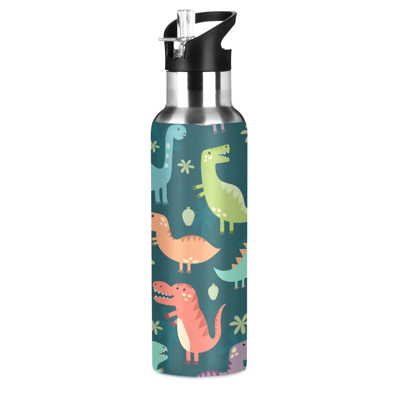 Vnurnrn Cute Baby Gift Dinosaur Insulated Water Bottle with Straw Sport Stainless Steel Vacuum Flask BPA Free Travel Mug