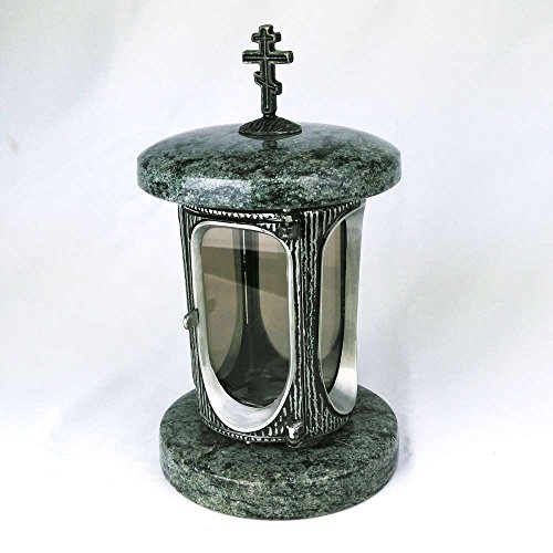 designgrab Farol para cementerio con cruz ortodoxa, cuerpo de aluminio con granito sueco Black SS1.