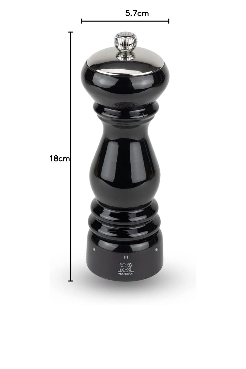 Peugeot - Macinapepe manuale Paris Icone - Macinapepe regolabile - Legno di faggio, nero lucido, 18 cm