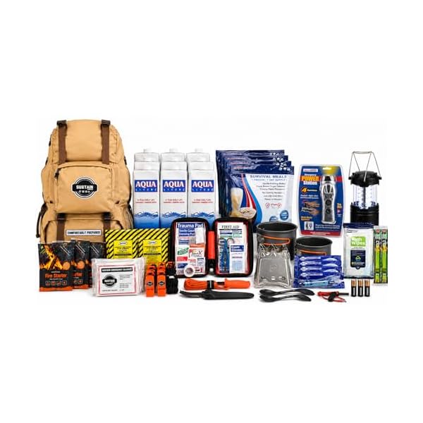 Sustain Supply 4-Person Emergency Comfort Kit – 72-Hour Survival Backpack w/Long-Shelf Food & Water, First Aid, Lighting, Tools & Emergency Supplies for Disaster Preparedness