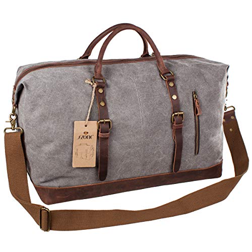 S-ZONE Oversized Leather Canvas Duffel Shoulder Weekender Mens Overnight Bag
