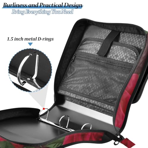 Image of Red Rose Black Roses Zipper Binder Bag 3 Ring Binder with Shoulder Strap Zip Up 500 Sheets Capacity Multi Pockets for School Office Supplies