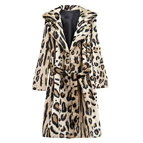 Kanpola Moda para Mujer Estampado Leopardo Manga Larga con cinturn Abrigo Largo de pellets de Lana