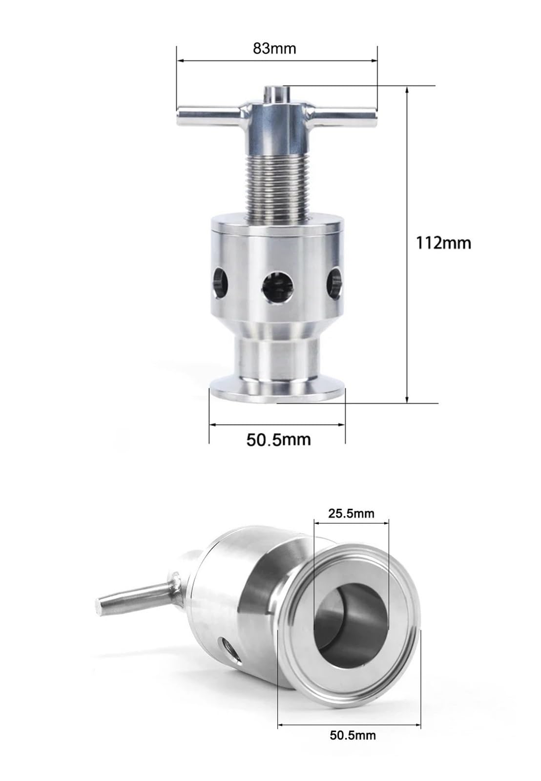 Válvula de Seguridad de Alivio de presión Ajustable con Triple Abrazadera, virola de 1,5" de diámetro Exterior de 50,5mm