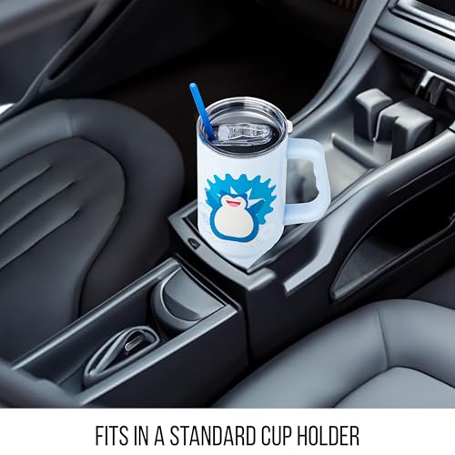 Image of Silver Buffalo Pokemon Double Walled Stainless Steel Tumbler with Handle Featuring Snorlax, Fits in Standard Cup Holder, 40 Ounces