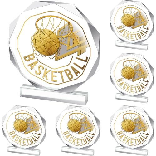 Anglechic 6 Pack Basketball Trophy Acrylic Gold Basketball Award Medals 4.72 x 4.72 Inch Sports Contest Trophies Bulk Plaques Team Prize Gift Trophies for Team Competition