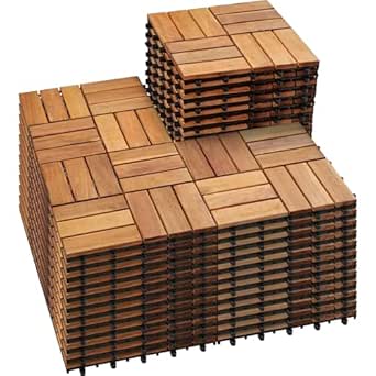 PrimeZone 54 PCS Solid Acacia Wood Interlocking Patio Deck Tiles - 12