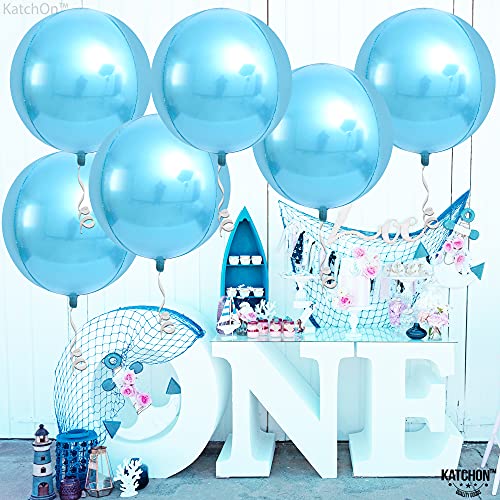 Image of KatchOn, Light Blue Foil Balloons - 22 Inch, Pack of 6 | Light Blue Metallic Balloons | Baby Foil Balloon for Gender Reveal Decorations | Shark Theme Birthday Decor | Under The Sea Party Decorations