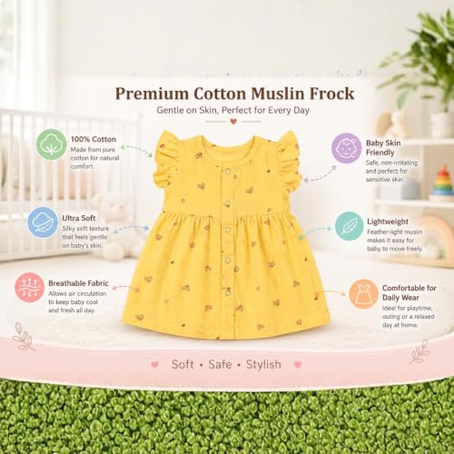 Image of Lilimi Toddler Baby Girl Cotton Muslin Dress, Breathable Flutter Sleeve Button-Front Cute Frocks