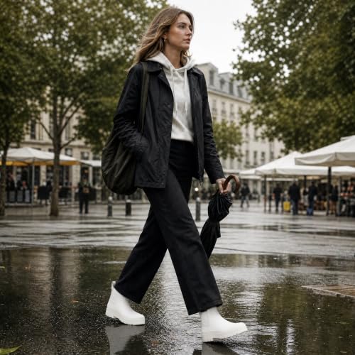 Image of planone Women's Fashion Waterproof Short Chelsea Rain Boots Durable Non Slip Ankle Rubber Boots Work Booties Lightweight Outdoor Garden Shoes with Removable Insole