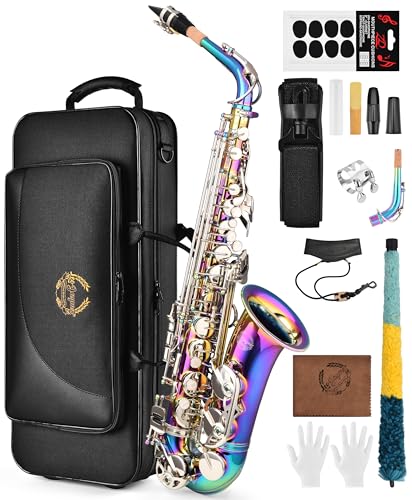 Leo Jaymz Eb Alto Saxophone - One-Piece Body & Neck Construction H68 Brass with Thickened Travel Bag - Complete Beginner to Professional Kit (Double Color)