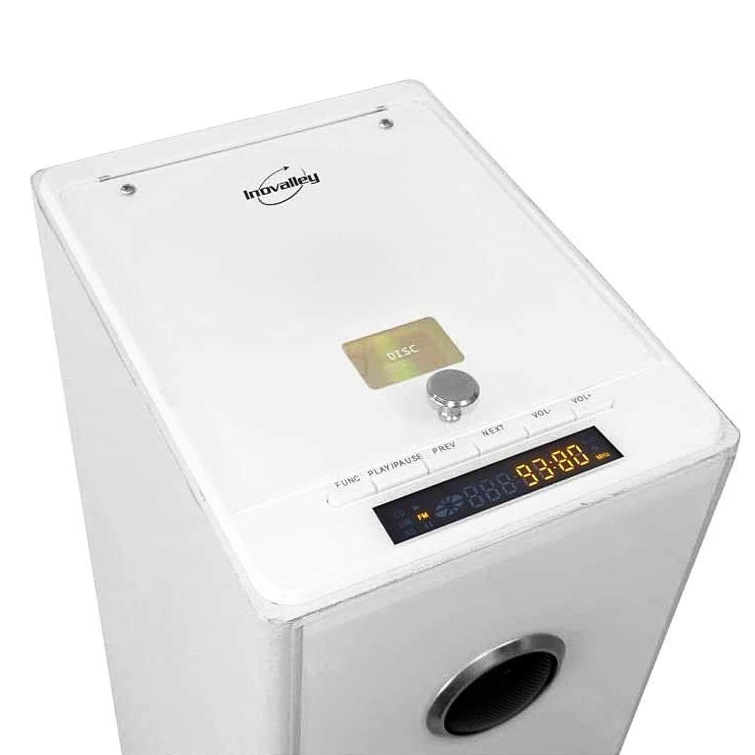 Tour de Son amplifié 100W Innovaley HP33-CD-WHITE avec Lecteur CD, Bluetooth, FM et USB + télécommande, Jeu de lumière OVNI