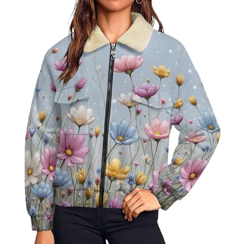 Veste polaire femme d'hiver chaud sherpa avec poche et blouson sweat jacket bleu