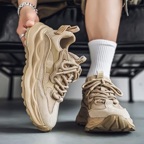 Men's Fashion Breathable Mesh Leather Lace Up Platform Sneakers Casual Non Slip Round Toe Driving Walking Tennis Running Sneakers4