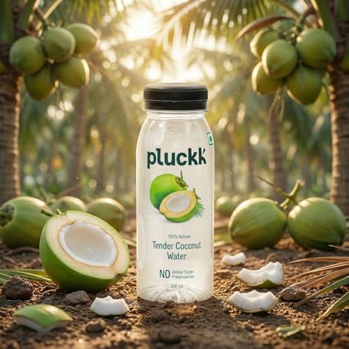 Image of Pluckk 100% Pure and Natural Tender Coconut Water - Pack of 6 (200mL Each) | Enriched with Electrolytes, Vitamins & Minerals | No Added Sugar | No Concentrates | 1200mL