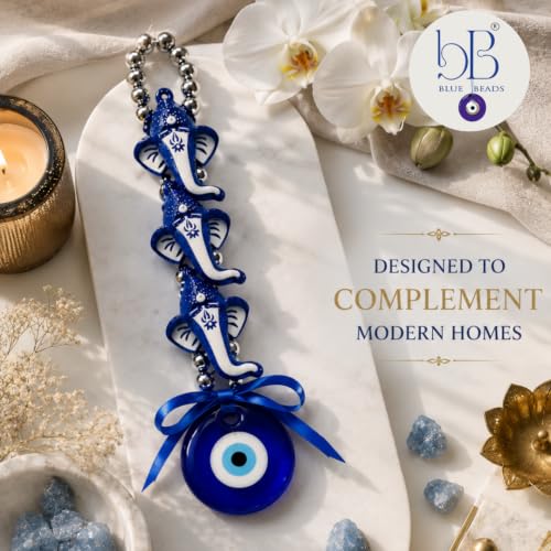 Image of BLUE BEADS Evil Eye Ganesha Wall Hanging for Home Entrance Door | Vastu Home Decor | Good Luck & Positive Energy | Office, Living Room, Housewarming & Diwali Gift (Ganesha)