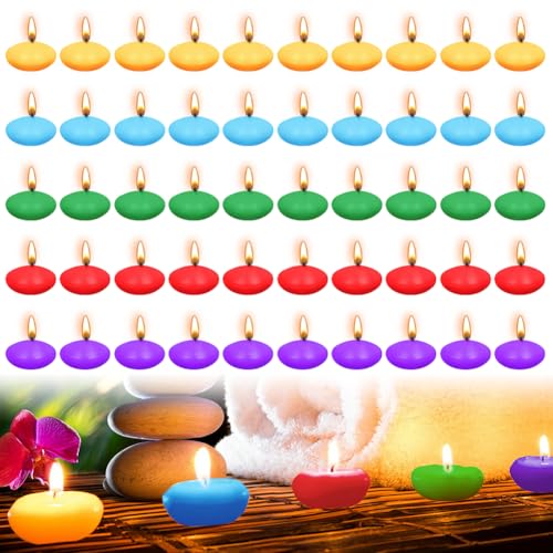 50 velas flotantes, 5 colores, velas flotantes sin perfumar,