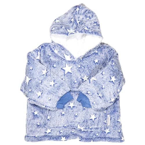 Glow in the Dark Pullover Hoodie for Kids, Soft Polyester Fleece Hoodie with Large Front Pocket, Sherpa Lined (Blue Star) (Blue Star, Large)