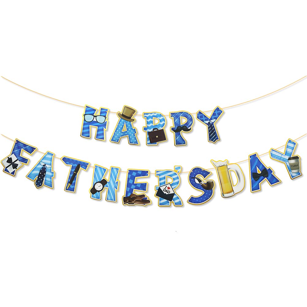 Geluode Blue Father's Day Banner - 15 Flags, 5m Ribbon, Cardstock, Indoor/Outdoor, Dad's Day Party Decoration
